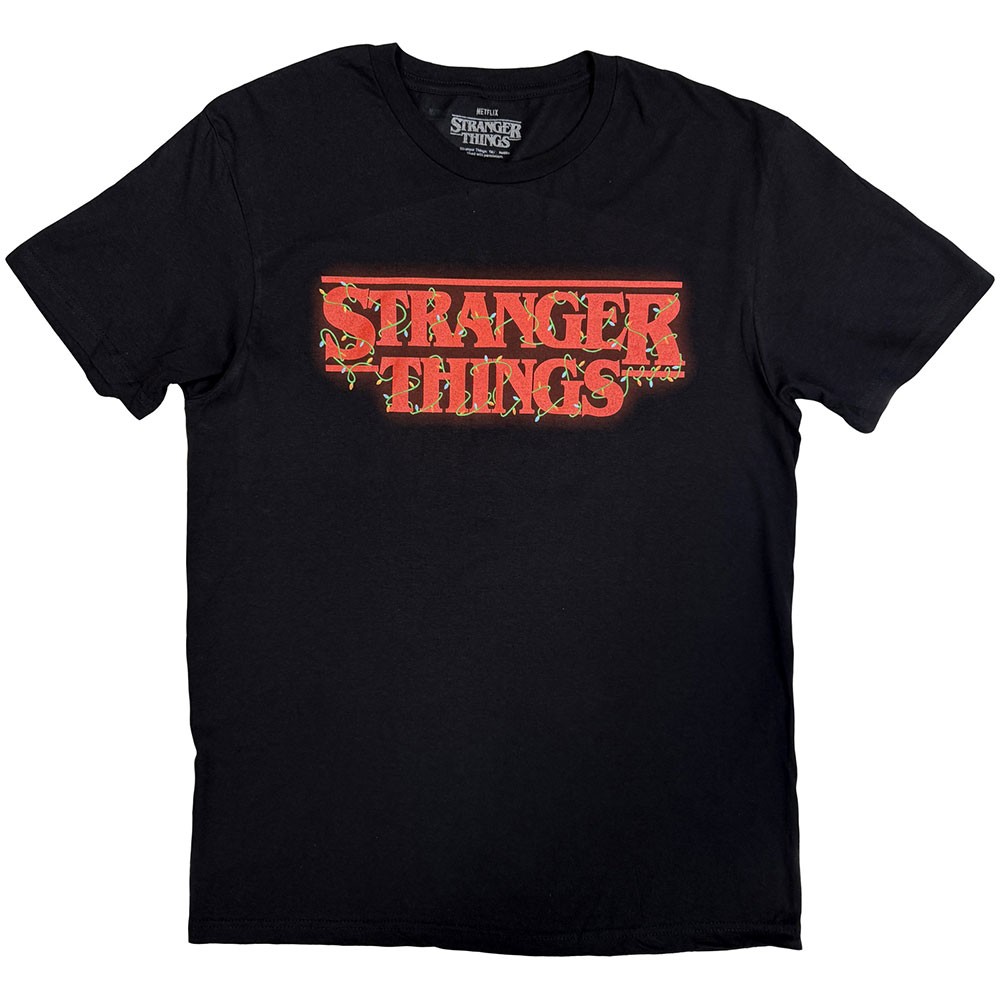 Stranger things - Logo With Christmas Lights Tshirt Homme - Noir